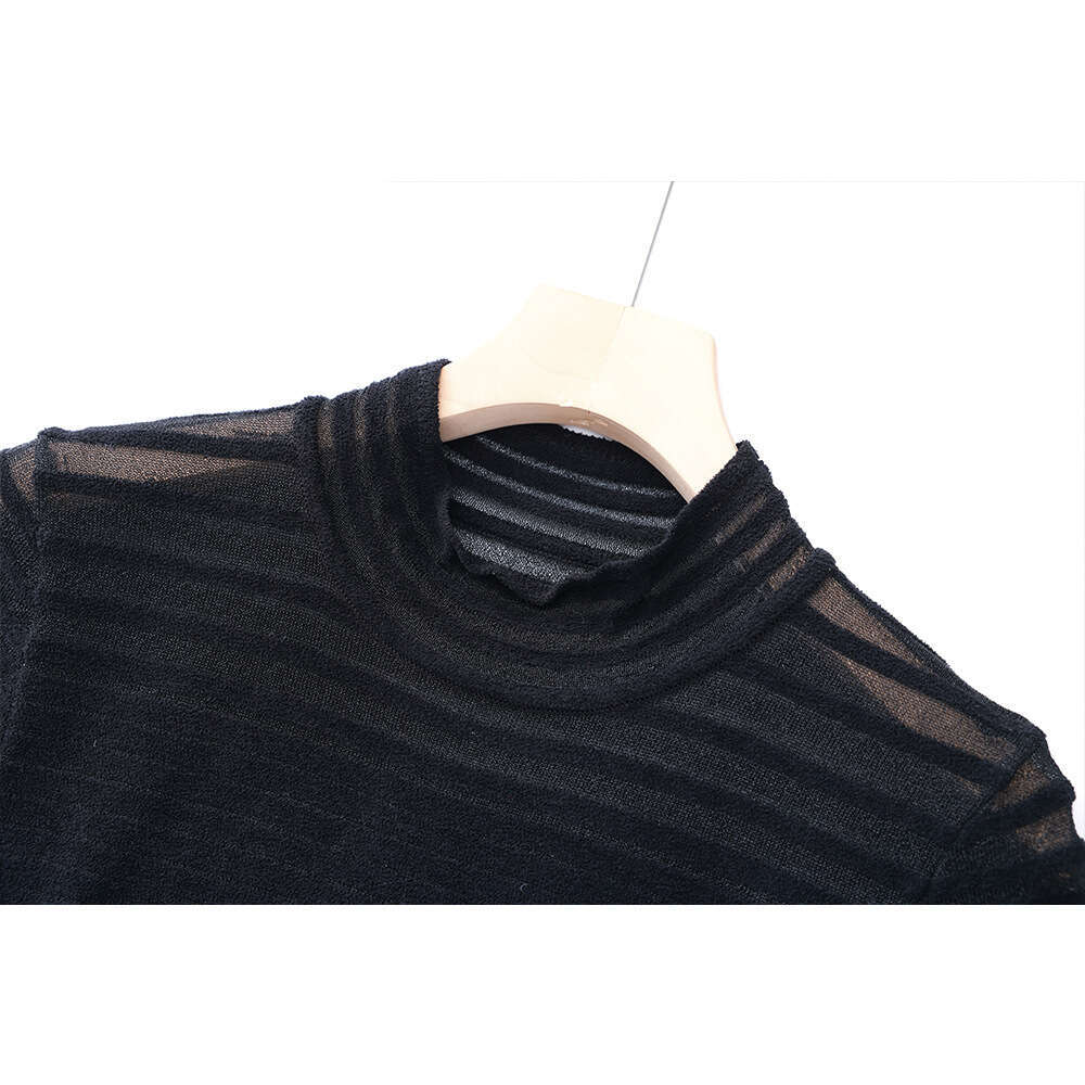 g25 New Spring and Autumn Designer Fashionable and Elegant Fine Yarn Splicing Sexy Long Sleeve Black Knitted Dress