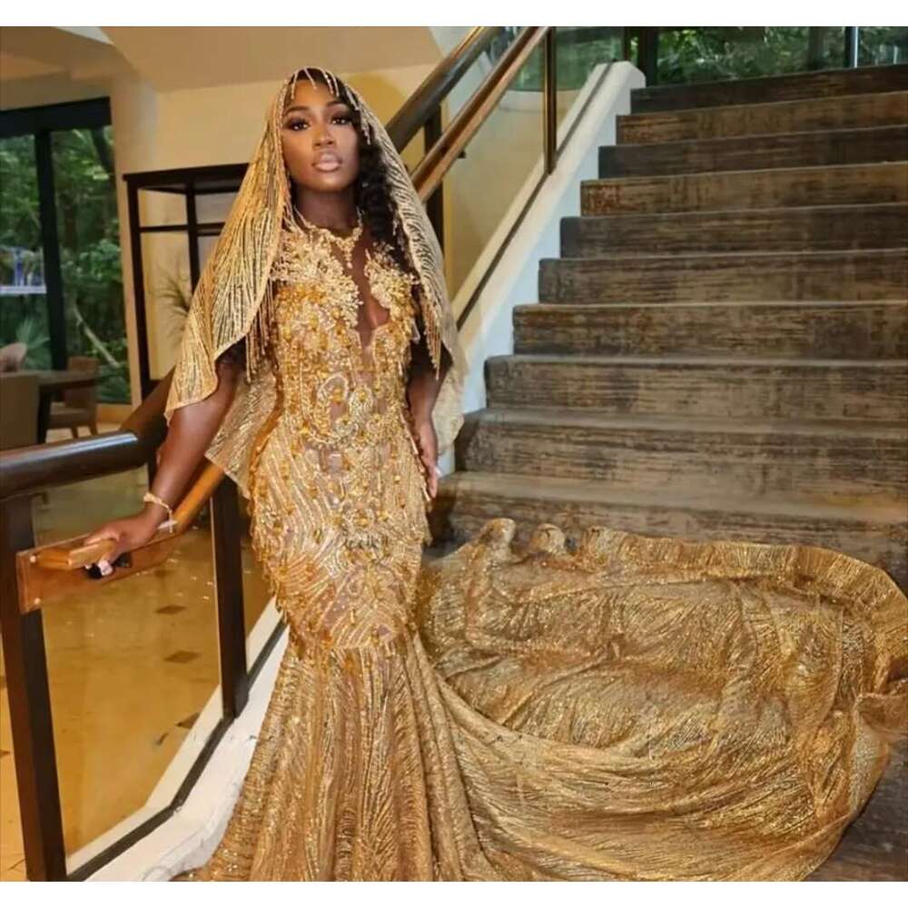 Sequins Prom Dresses Black Girls 2026 Luxury Gold Diamond Sparkly Women Formal Evening Party Gala Gowns Customized