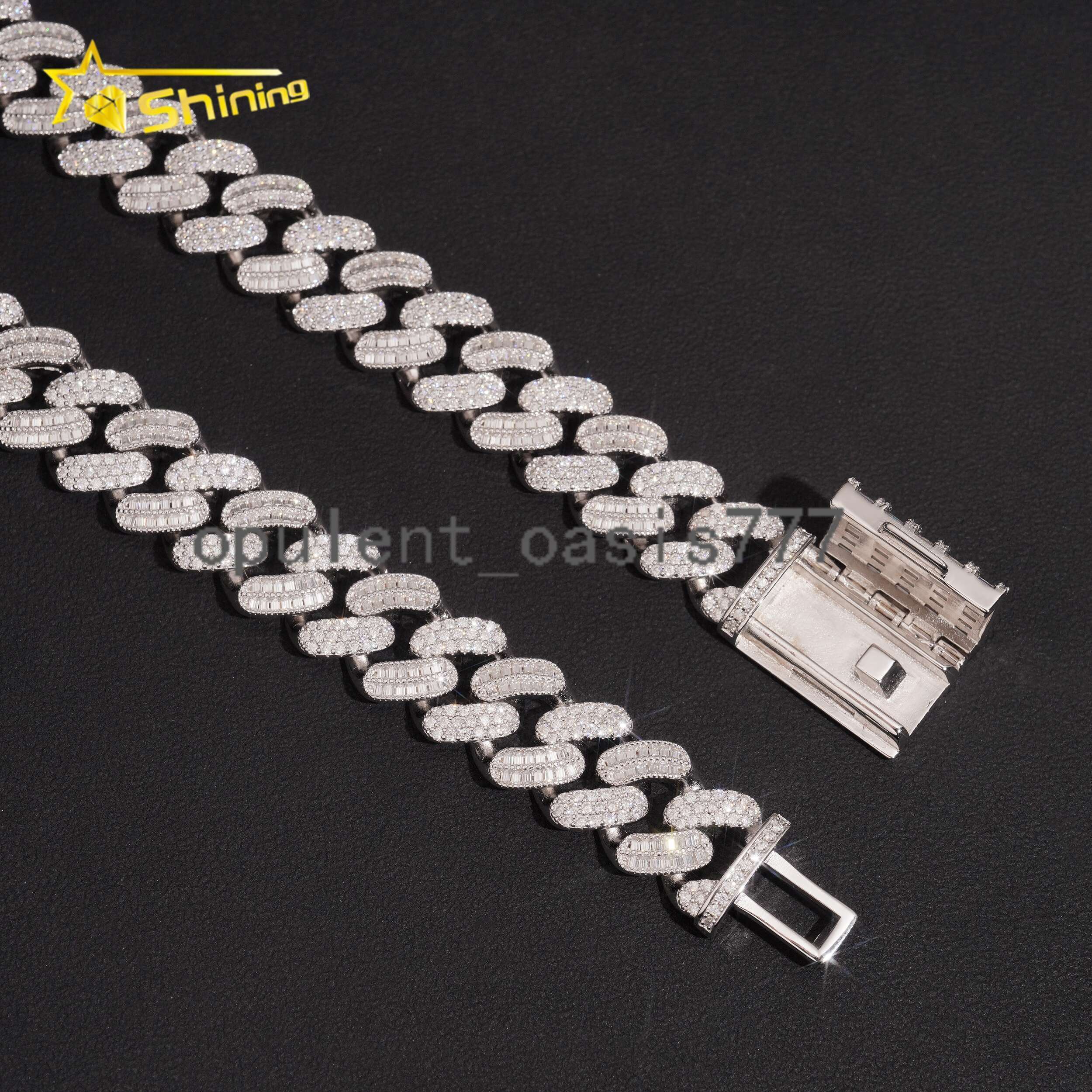 Hip Hop Jewelry 925 Silver Baguette Moissanite Cuban Link Necklace Custom Iced Out Moissanite Chain Cuban for Men