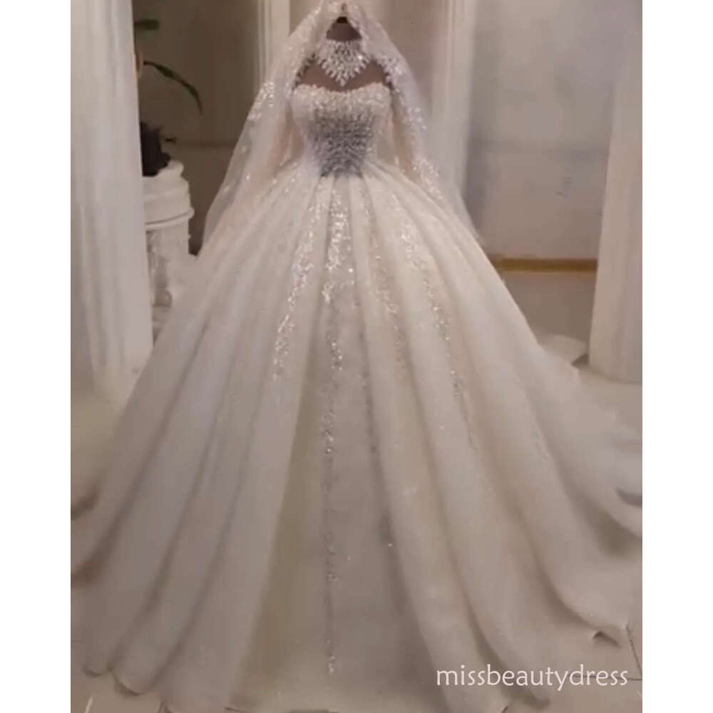 2026 Aso Ebi Plus Size White Ball Gown Wedding Dress Sheer Neck Beaded Applique Full Sleeves Elegant Vintage Bridal Gowns Dresses ZJ0498 ZD10