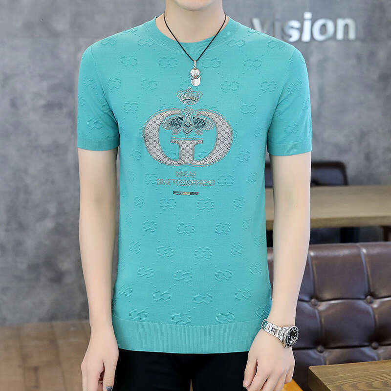 Collection luxury Summer New European Style Men's Short Round Neck T-Shirt Korean Version Slim Fit Trendy Versatile Half Sleeve Tee