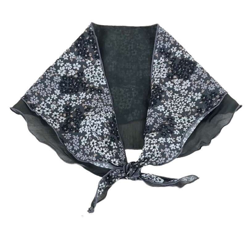 N And Ese Style Artistic Fresh Color-Blocked Tencel Cotton Diamond-Shaped S, Spliced Triangle For Women, Floral Breathable Heads, Small Neck Qian Pan