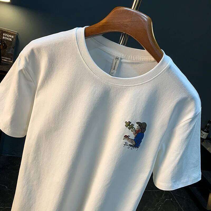 Fashionable Men's T-Shirt Trend Abstract Artistic Print Summer Loose Combed Cotton Comfortable Short Sleeved Top