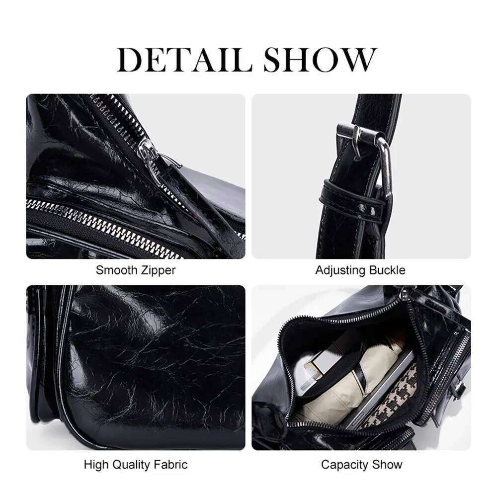 Trend Y K Retro Shoulder Multi Pocket Fashion Vintage Underarm Handbag Spicy Girl Motorcycle Bag Shopping TIANOUDAISHU