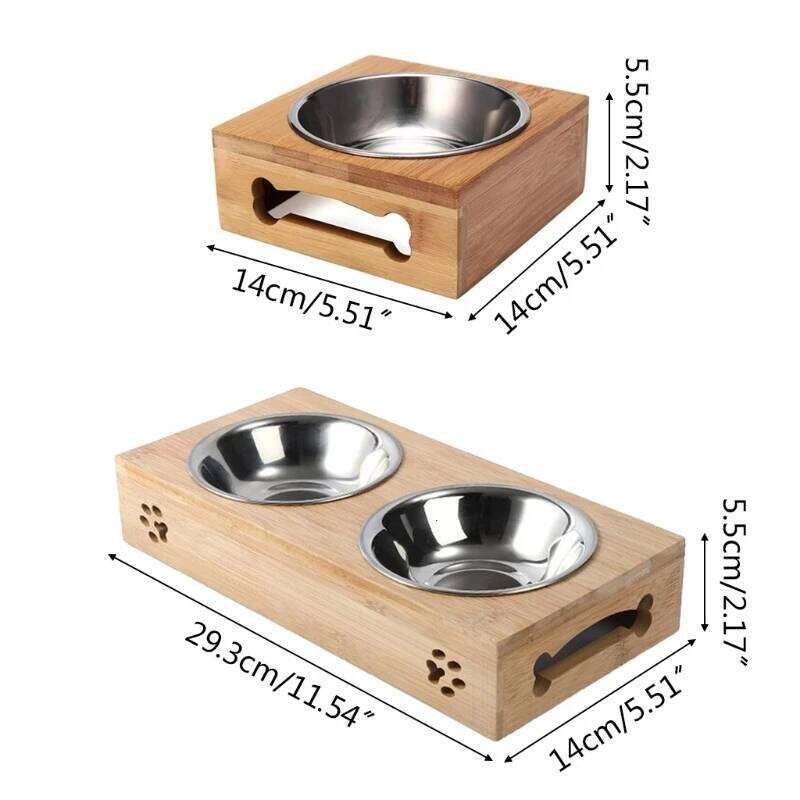 Stainless Steel Feeder, Small Dog and Cat Bowls for Puppy, Bamboo Rack, Food, Water Bowl, Cats Feeding Dishes Pet Drink Bowl 26W0330