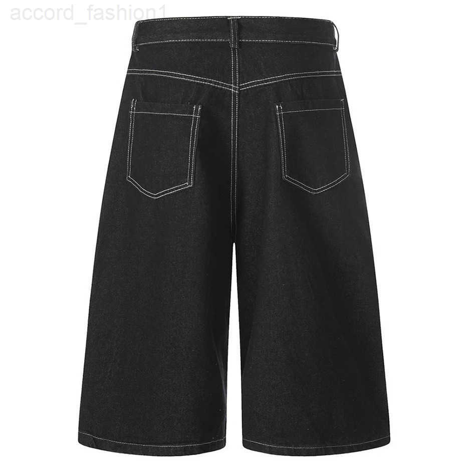 Star Embroidery Denim Shorts Mens Black Loose Wide Leg Jeans Shorts Streetwear Harajuku Hip Hop Shorts H260330