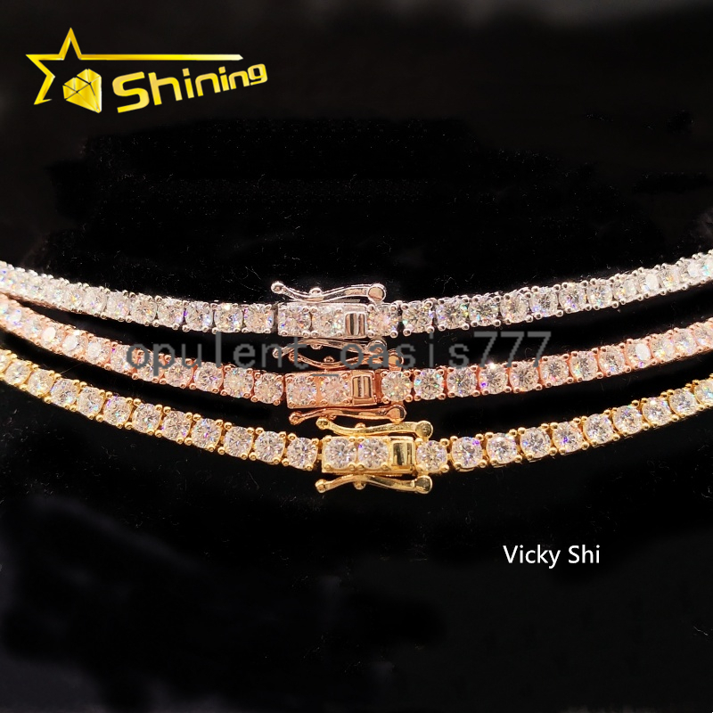 Fast Shipping Hip Hop Iced Out 3mm Moissanite Tennis Chain Men Women 925 Silver Moissanite Tennis Necklace GRA Certificated