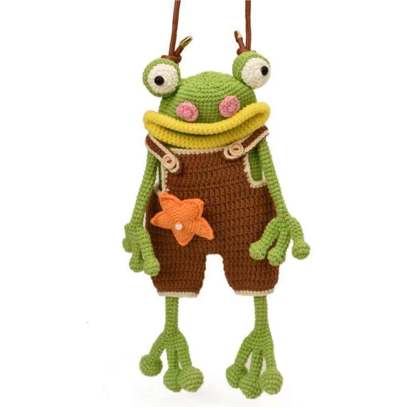 Finished Big Mouth Frog Mobile Phone Sausage Lips Wool Woven Bag Leather Shoulder Strap Ugly Cute Christmas Gift Clutch Bags