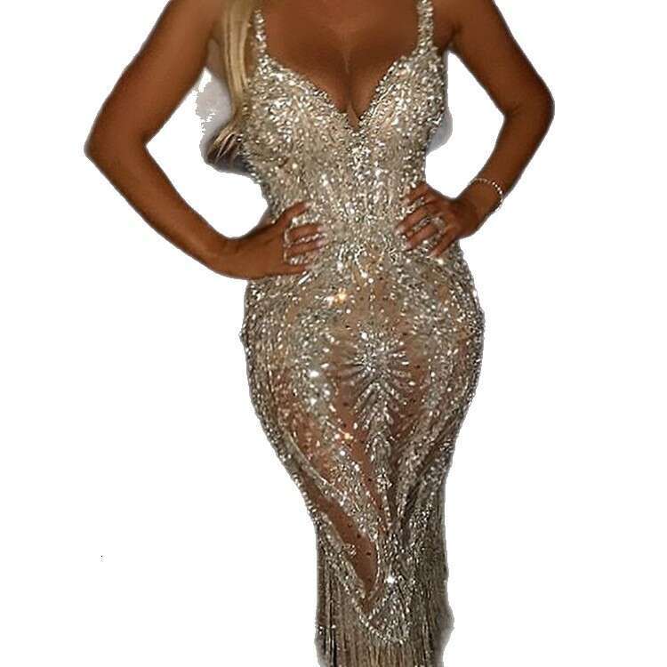 2026 New Cross-Border Foreign Trade European and American Women's Clothing Deep V Long Sleeve Sequin Dress Mini Gown