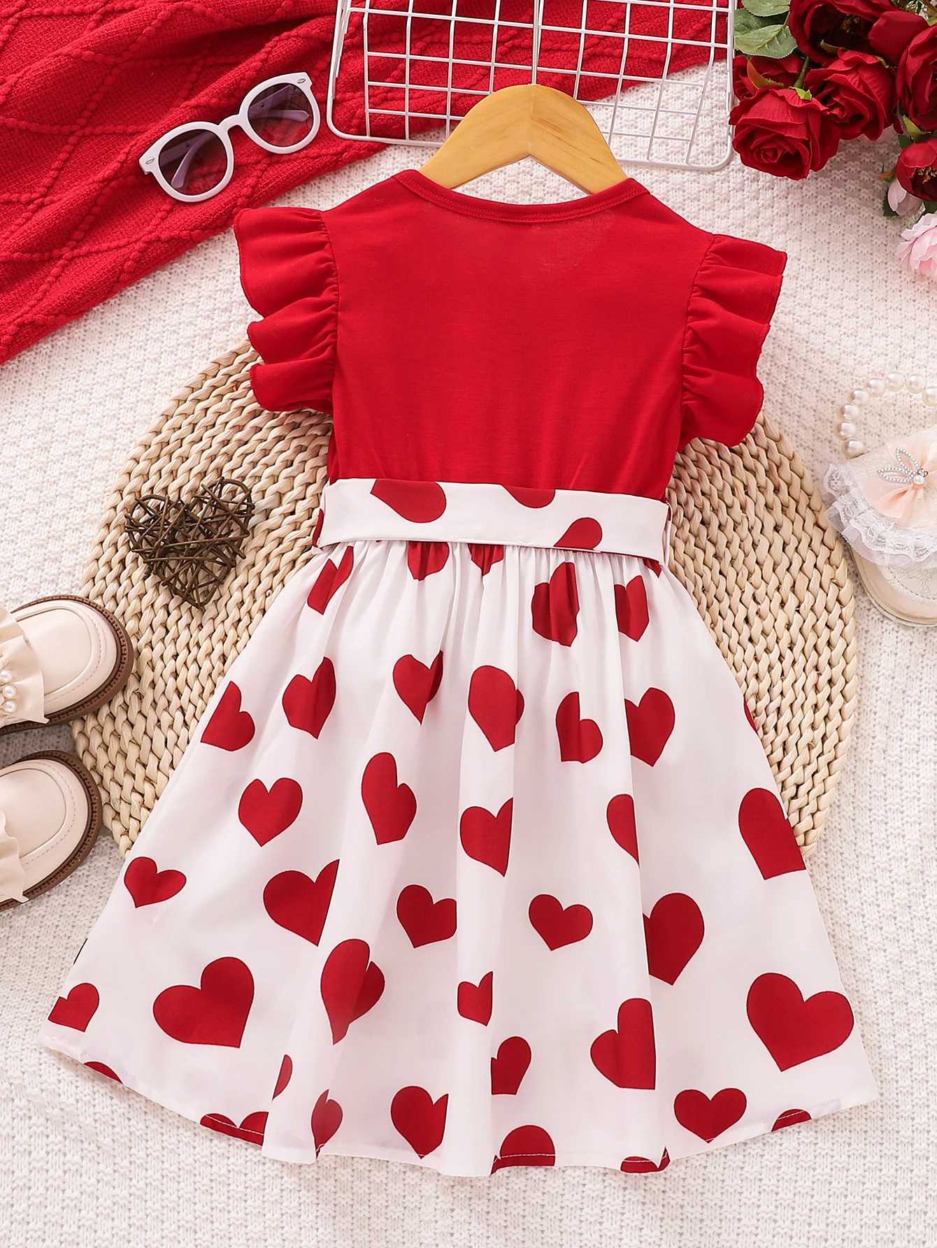 2024 Summer Cute Red Love Princess Childrens Short sleeved Dress Casual Party ClothingT260330