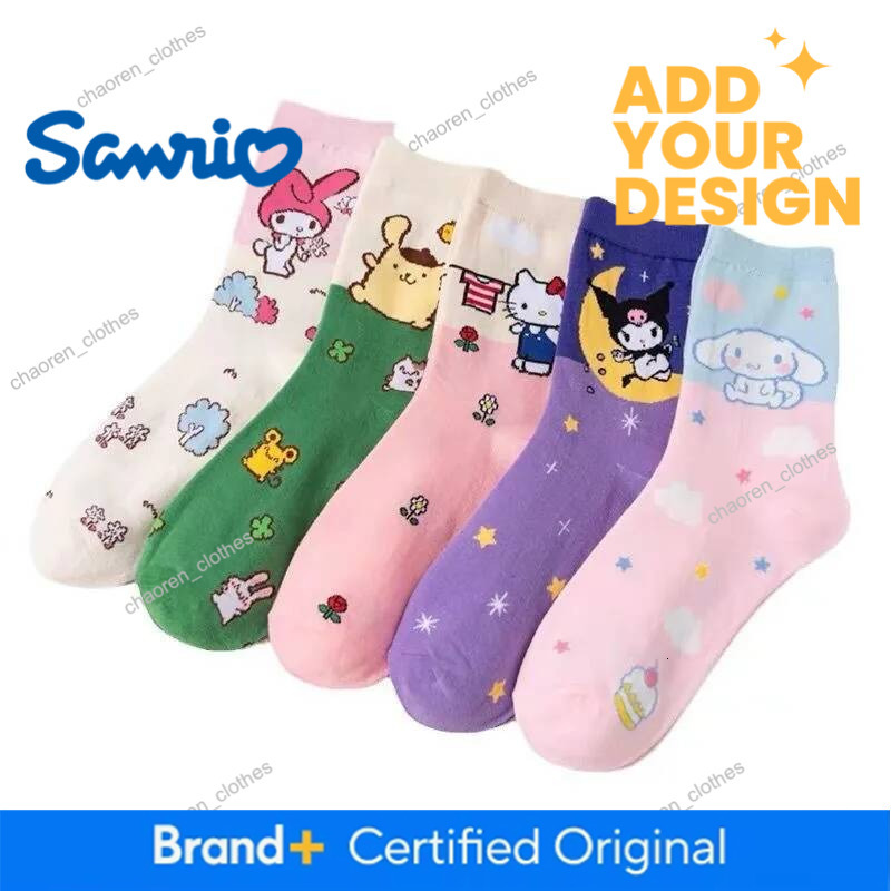 Designer Cartoon Sanrio Hello Kitty Women's Socks My Melody Cute Girl Mid-Tube Cotton Socks Kawaii Student Sock Girl Kids Christmas Gift