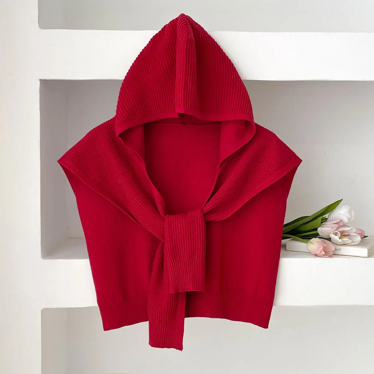 Solid Color Knitted Hooded Shawl Women Spring And Autumn Warm Capes With Shirts Fashion Outerwear Neck Protection Scarf 2025 260325