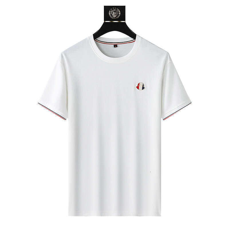 Light Luxury Ice Silk Cotton Round Neck Short T-Shirt Summer Trendy Fashion European Goods High-End Casual Half Sleeve Men