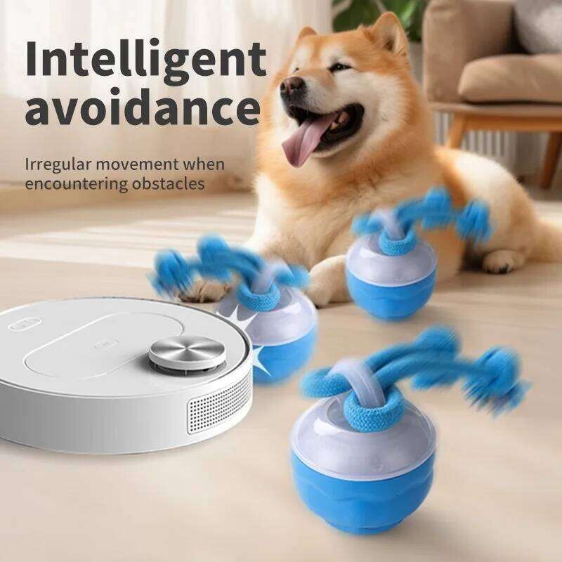 Interactive Toys Smart Rolling Ball With Rope Motion Activated Automatic Moving Squeaky Dog Training Puppy Chew Toy Balls