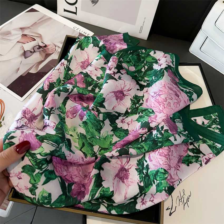 New Luxury Women Silk Scarves Square Flower Plants Printed Shawl Bandana Scarf Headband Lady Fashion Z260330