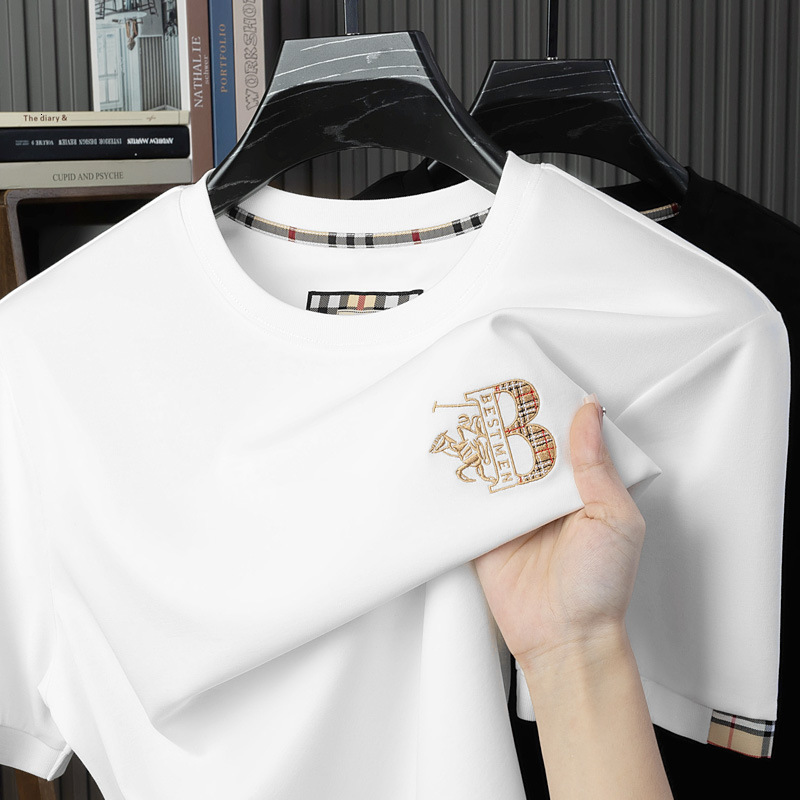 Pure Cotton Thick T-shirt Short At The Front And Long At The Back Men's Embroidered Short-sleeved T-shirt. Designer Luxury Top Fashionable And Ca