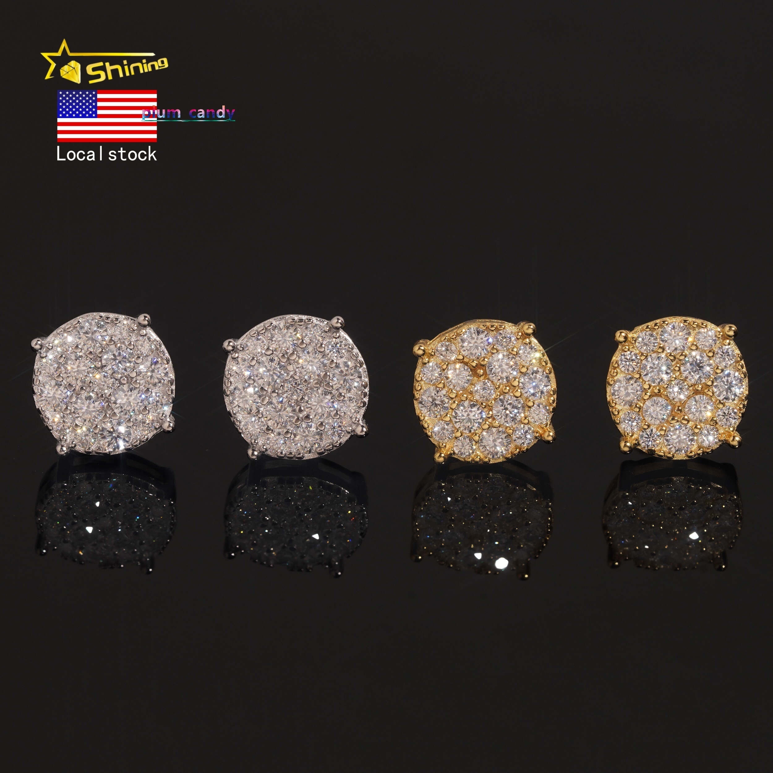 USA Warehouse Fast Shipping Sterling Silver 925 Iced Out VVS Moissanite Lb Diamond Fine Jewelry Stud Earrings