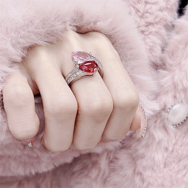 Jewlery Designer For Women Cherry Blossom Pink Zircon Gemstone Ring Women Ins Style, High-End Niche Design, Elegant And Versatile