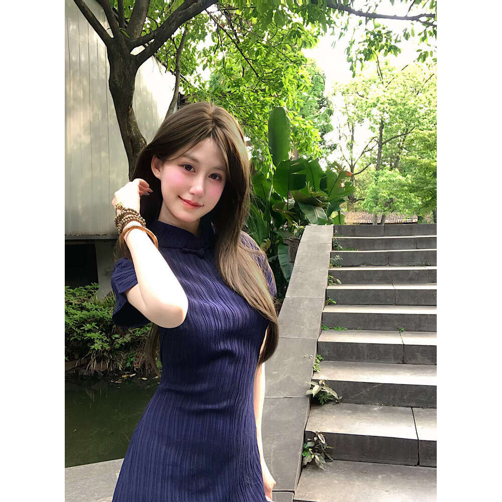 Improved Cheongsam Button Short Sleeve For Women Summer New Chinese National Style Slim Fit Split Waist Bodycon Long Dress Qipao Hanfu Silk