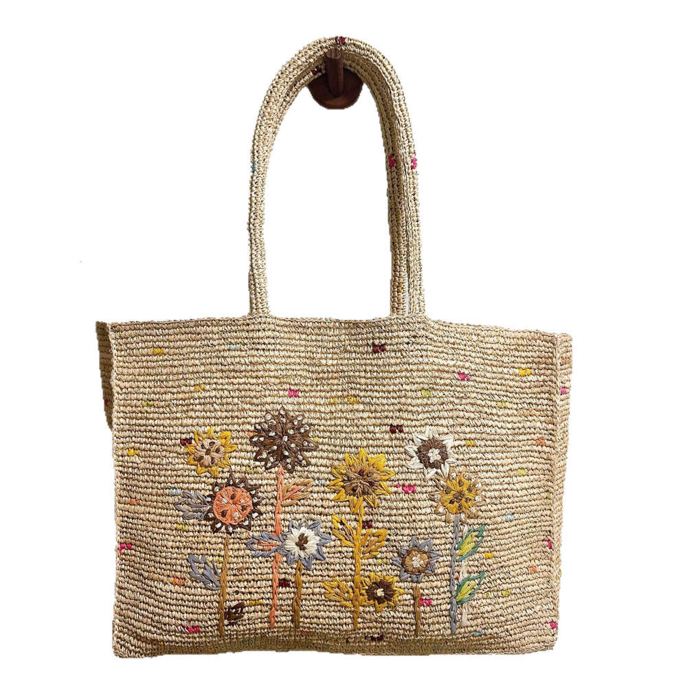 Totebag Shoulder ROSE NOIRE High Quality Hand Woven Raffia For Women Large Capacity Colorful Tote Handbag Shoulder Bag Vacation Beach