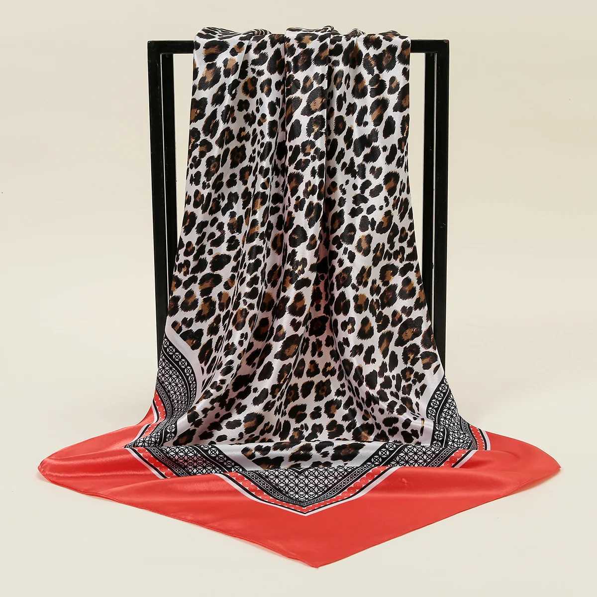 90cm Leopard Print Square Scarf Satin Silk band Muslim Wan Hijab Lady Fashion Hairwrap Rock Style scarf Islam Foard X260328