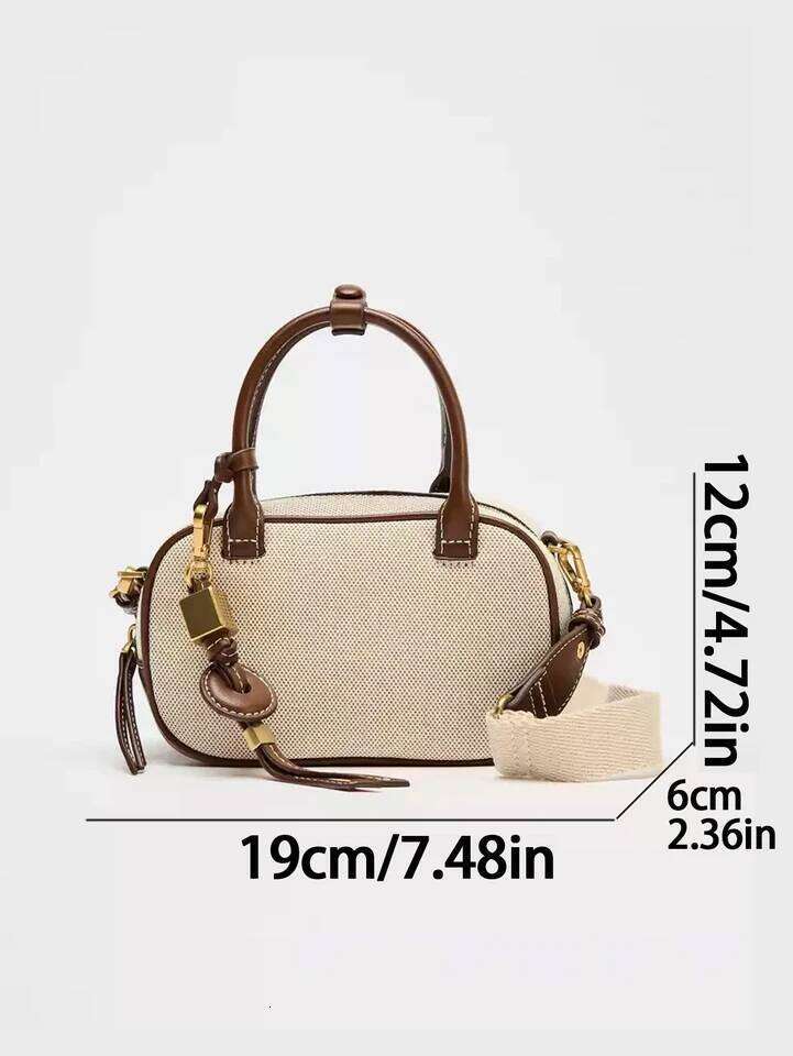 New Niche Retro Color Blocking Hand Held Stylish Crossbody Canvas PU Small Square Bag Single Shoulder Bowling B XIU LAI SI
