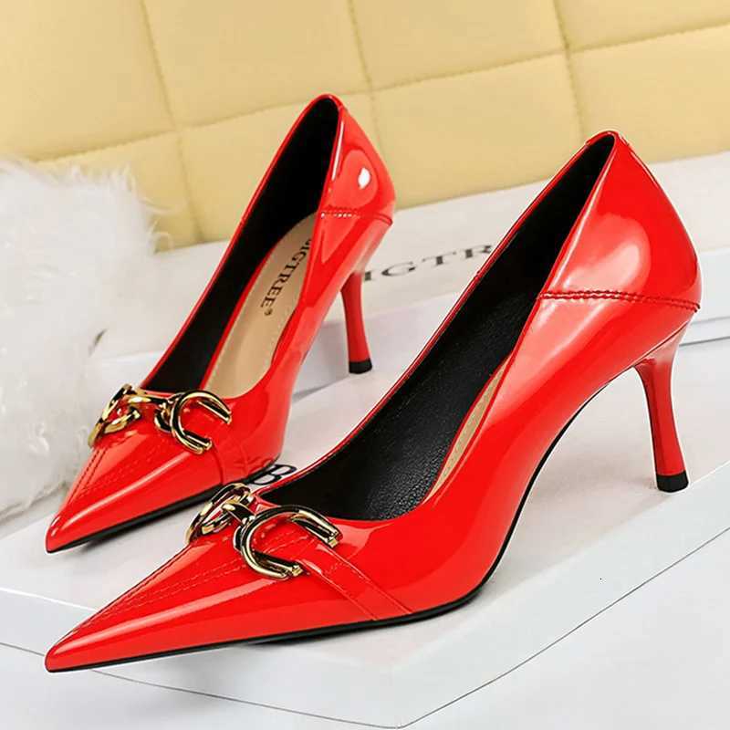 Women New Elegant 7cm 105cm High Heels Pumps Female Red Wedding Premium Dress Shoes Lady Trendy Metal Decoration Shoes Z260330