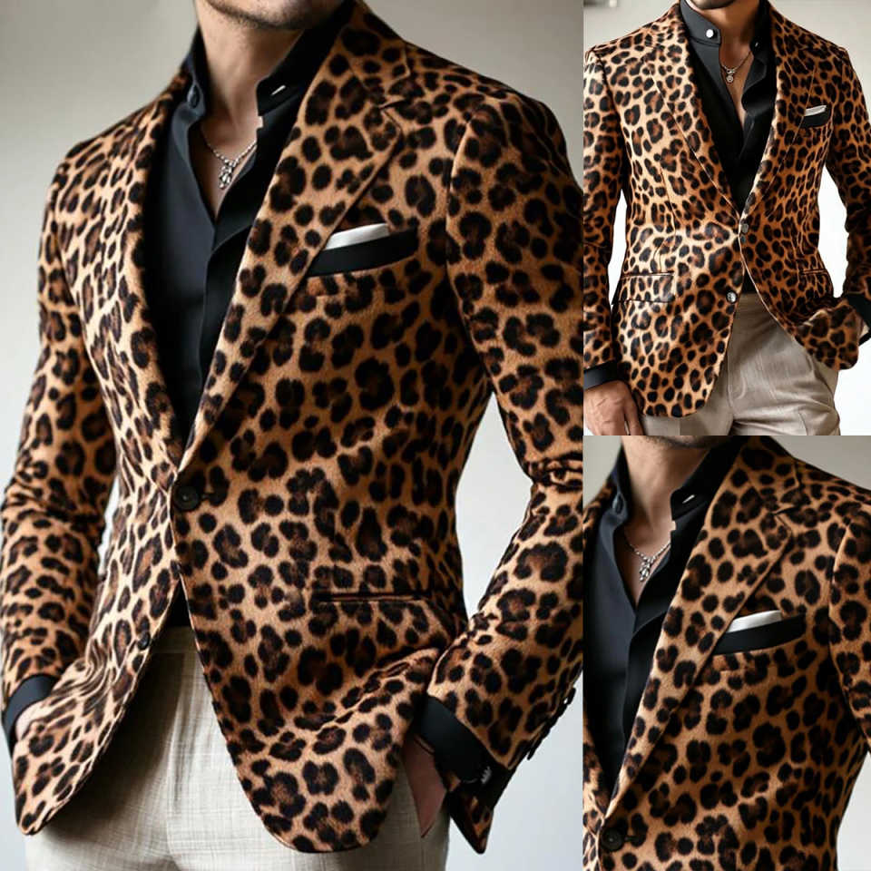 Luxury Leopard Men's Blazer Suits Casual Peak Lapel Single Breasted Slim Fit 1 Piece jacket Customized Skinny Outfits Costume