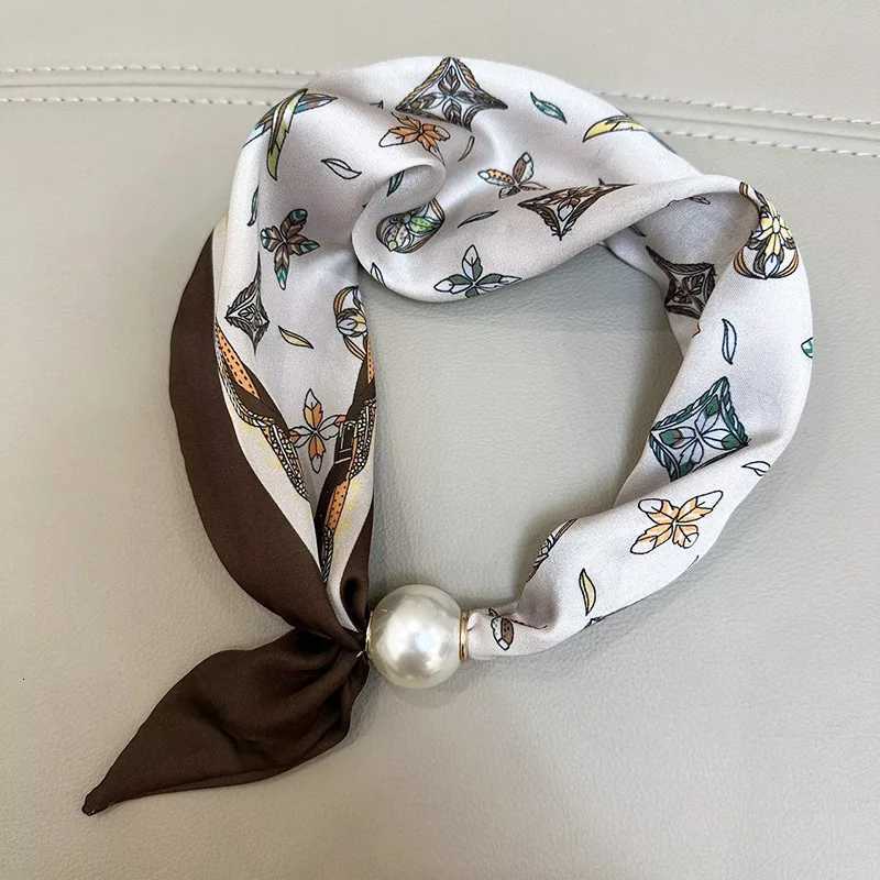 Elegant Pearl Tail Magnetic Clasp Scarf 2025 Summer New Versatile Breathable Fashion Artistic Accessory Neck Wrap Scarves X260328
