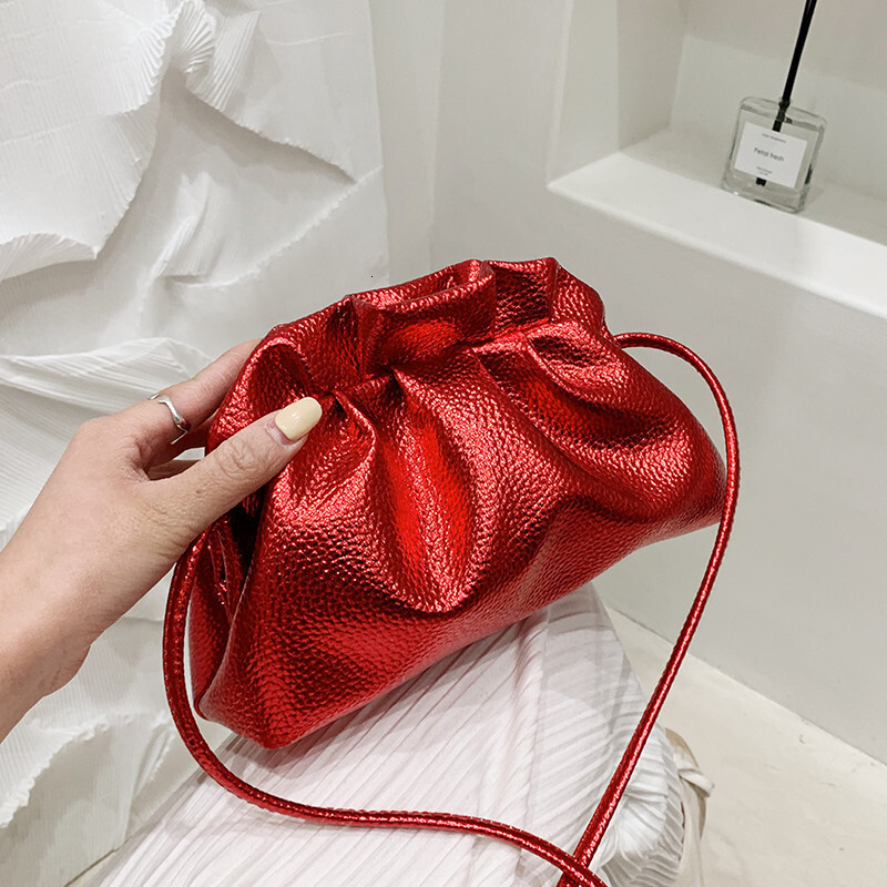 Free Shipping High Value Metallic Drawstring Bag for Women Shiny Evening Clutch Mini Crossbody Purse with 6 Colors