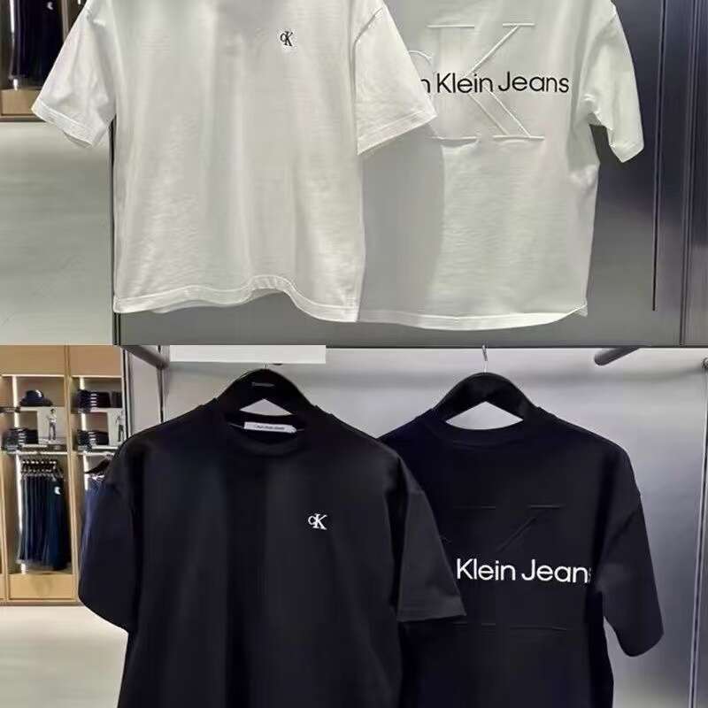 260g trendy embossed T-shirt with embroidered letters on the back, short-sleeved, men's and couple's style, slim fit, fashionable urban desi