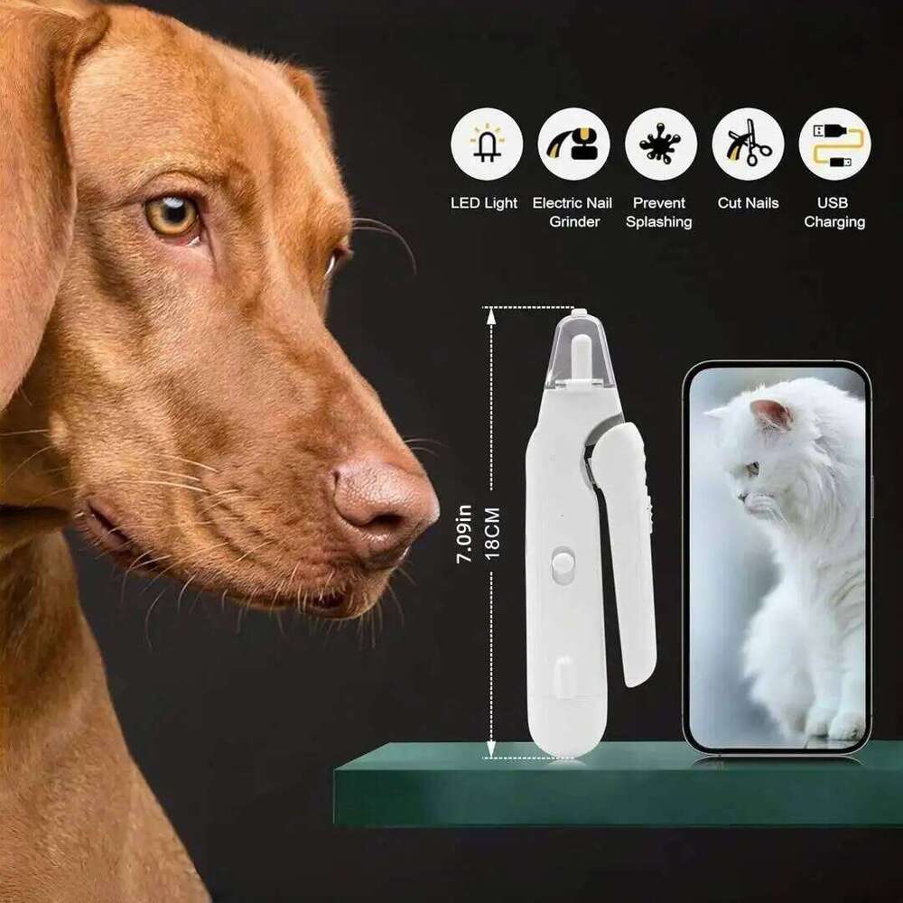 in 1 Clippers Dog Grinder for Dogs Cats Claw Trimmer with 2 LED Lights Quiet Splash Guard Pet Nail Grooming Tool
