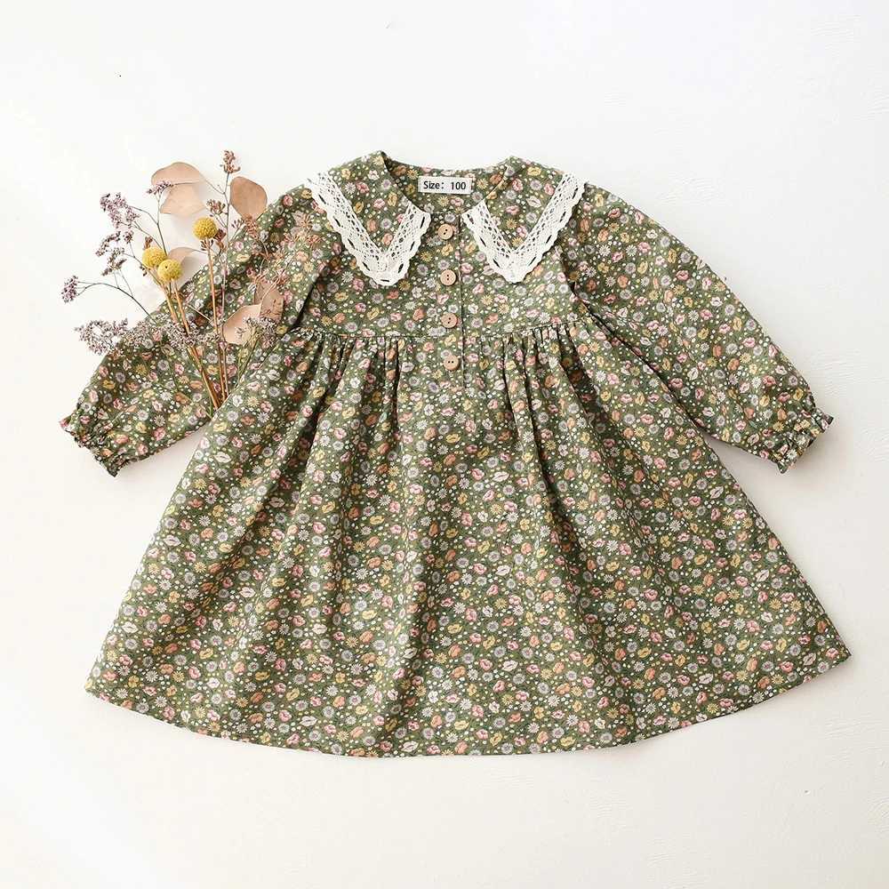 Vintage Children Dress Floral Cotton Long Sleeves Toddler Girls Elegant Dresses For 1-8YT260330