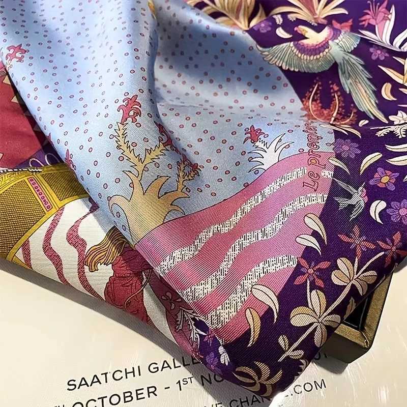 Luxury Floral Print Square Scarf Wen Soft Satin Kerchief Hairband Hijab band Foard Bag Ribbon Neck Ties X260328