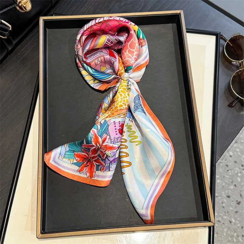 New 100 Real Silk Satin Women Scarf 2025 Flower Printed Foulard Femme Square Head Scarfs Bandana Shawl For Lady Hijab Z260330