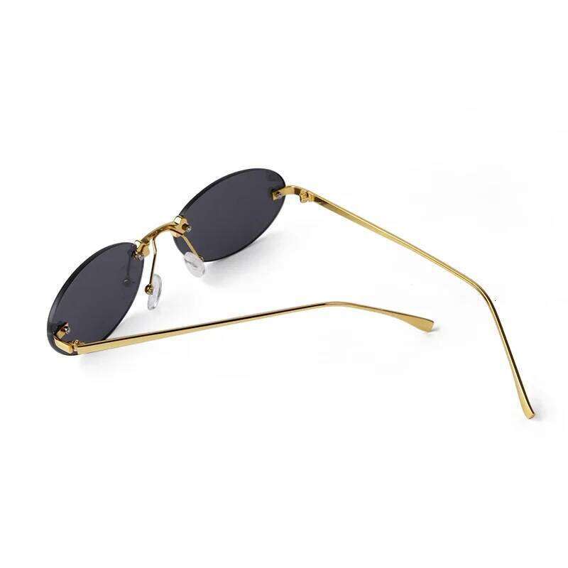 Trend Rimless Green Oval Sunglasses Women Brand Design Rivet Small Thin Frame Frameless Luxury Metal Shades Sun Glasses FemaleUV 26Y0330
