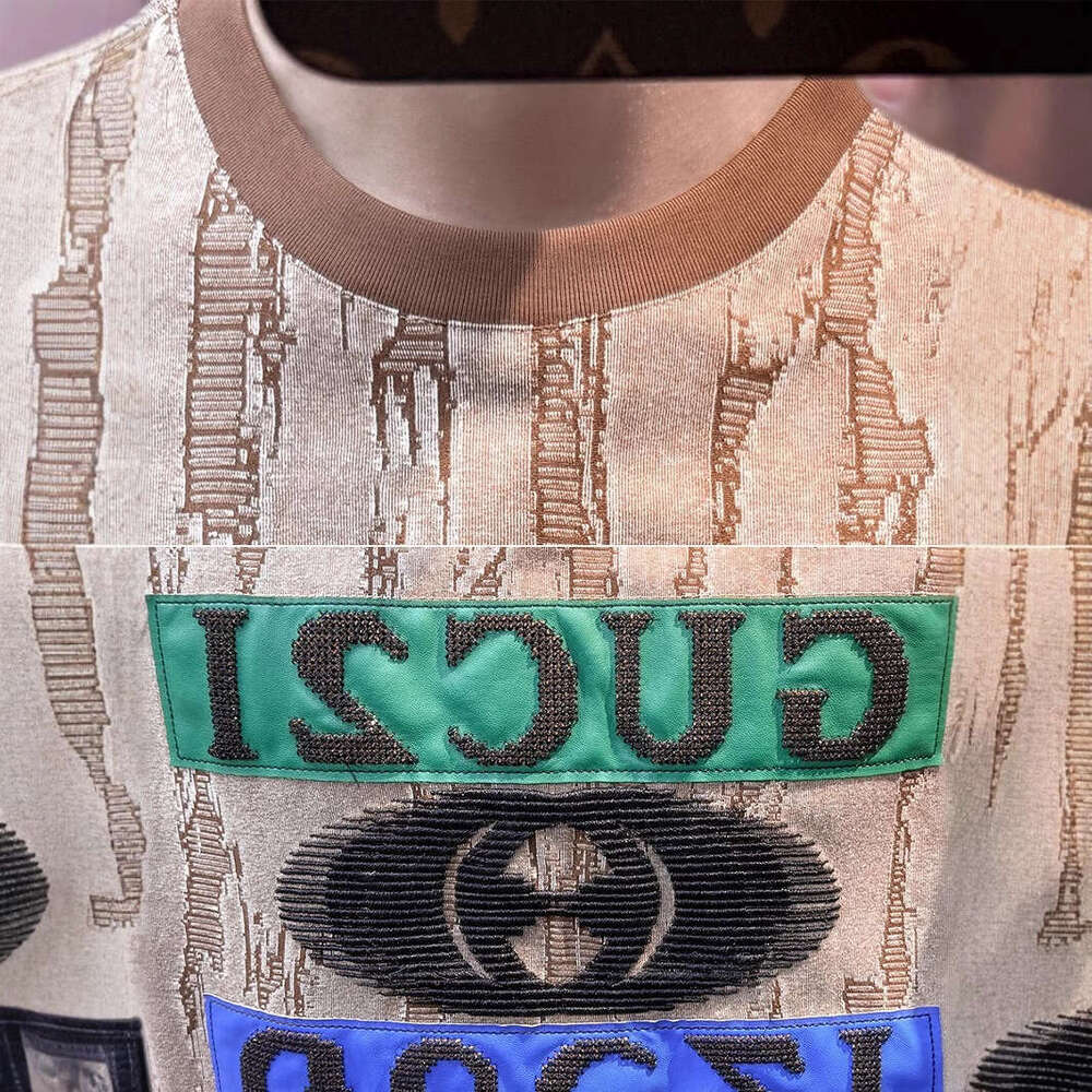 European men's high-end ripped patchwork embroidered round-neck short-sleeve T-shirt, luxury new summer American style half-sleeve