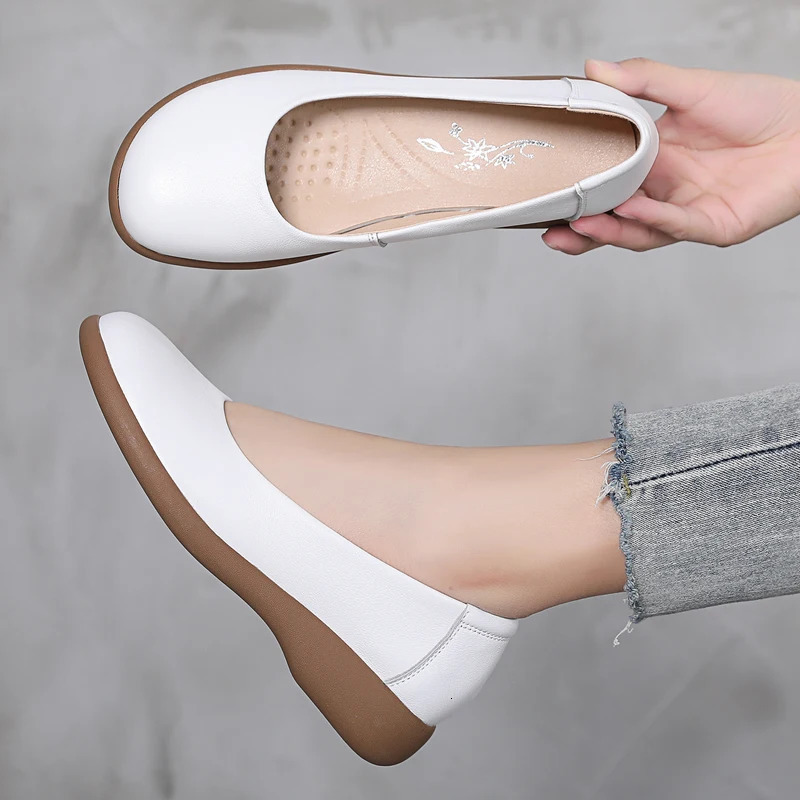 GKTINOO White Genuine Leather Ladies Breathable Summer Shoes Women Flats Slip-On Loafers Round Toe Soft Flat Shoes Casual 260323