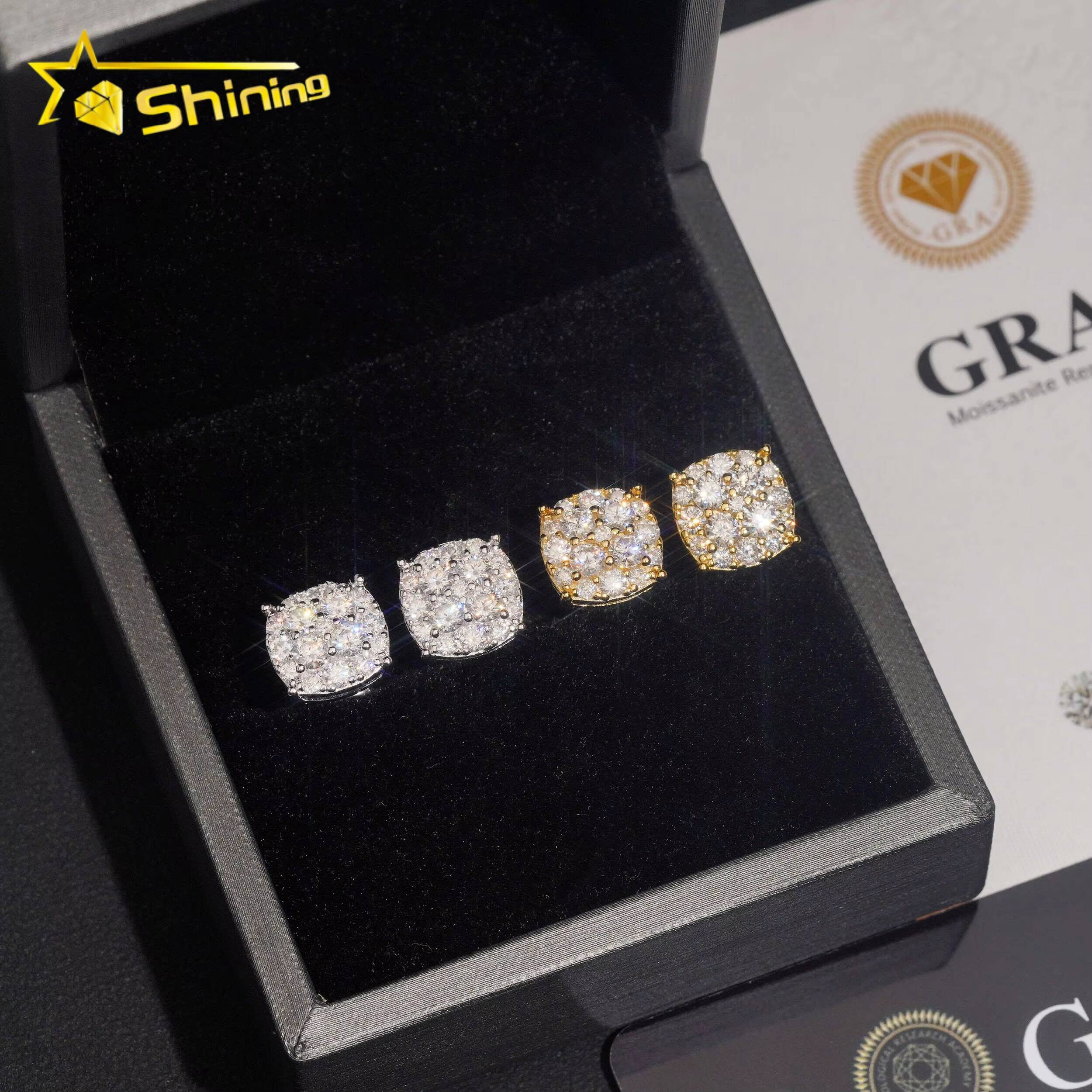 USA Warehouse Fast Shipping 10mm Iced Out Sparkling Earrings 925 Sterling Silver Moissanite Round Shape Screw Back Stud Earring