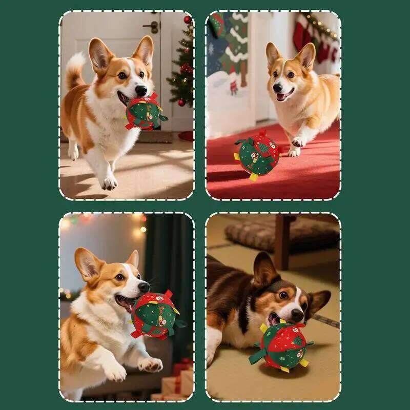 Christmas Dog Balls Electric Interactive Plush Toy Ball for Dogs Built-In Bell Anti-Bite Chew Toys with Squeaker Pet Product