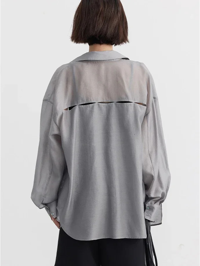 CHIC VEN Women Thin Shirt Long Sleeve Casual Loose Slightly Transparent Cool Blouses Woman Solid Design Female Top Summer 2024 260325