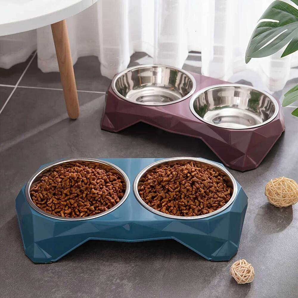 Stainless Steel Double Upgraded Diamon Pattern Large Capacity Food Bowl for Dog Cat Non-slip Pet Water Feeder Bowls 26W0330