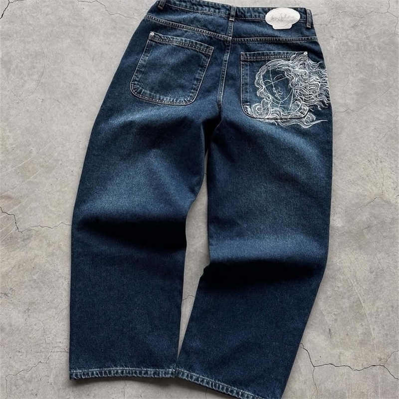 Mens Jeans Woman Face Embroidery Slim Straight Denim Stretch Cotton Casual Streetwear Vintage Style Daily Wear Multiple Sizes 260327