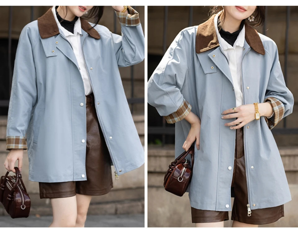 SuperAen Korean Style Autumn Retro Stand-up Collar Drawstring Waist Long-sleeved Jackets Women Trench 260327