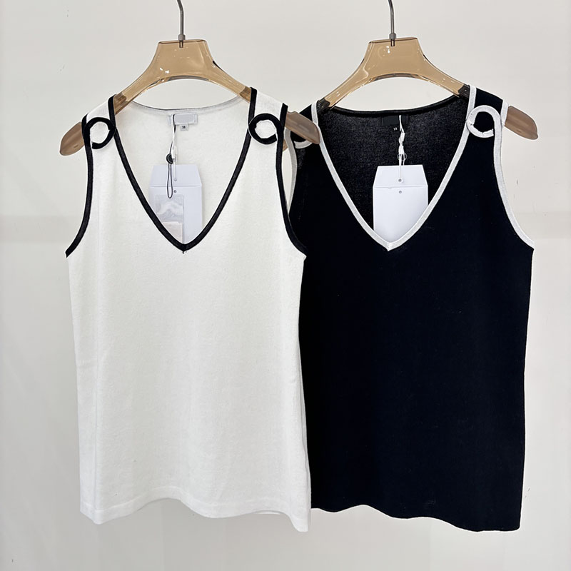 Women Elegant Vest Brand Contrast Color Sexy Sleeveless Knitted Top Summer Versatile Travel Knits Singlet