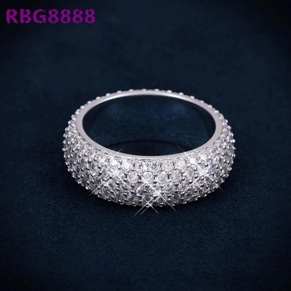 Womens Iced Moissanite Wedding Band Solid 925 Sterling Silver Nickel-Free Lead-Free Rose Gold Plated Hip Hop Micro Pave Ring
