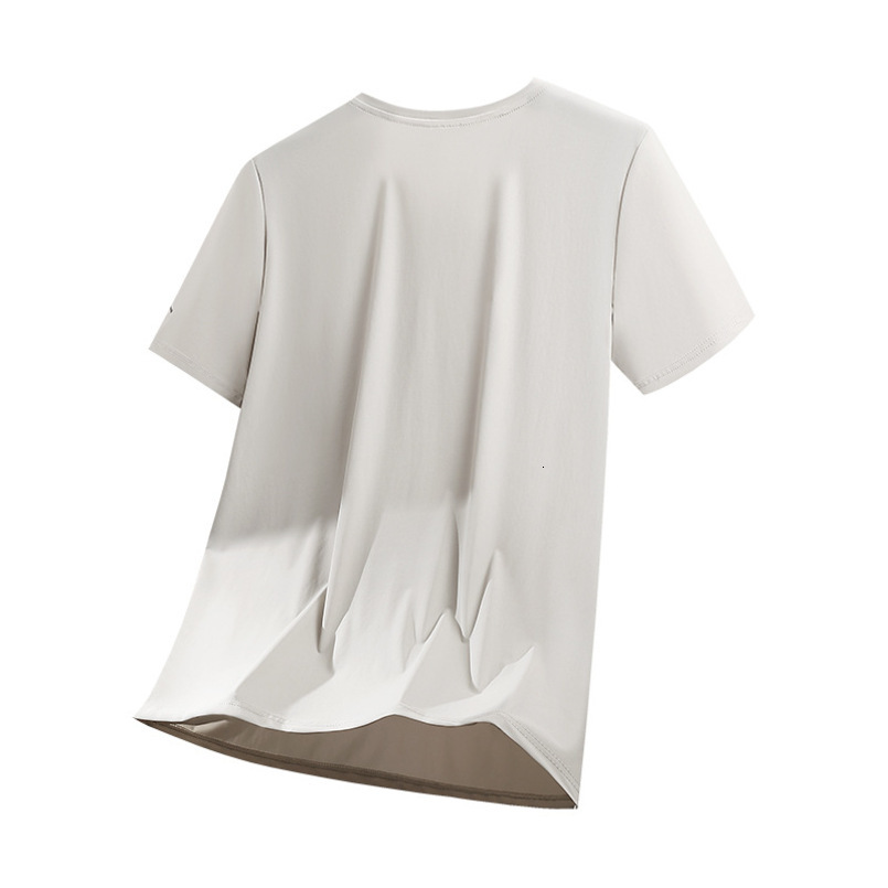 Ice silk T-shirt, summer solid color loose fit, thin, large size, breathable, with printed logo, men's short-sleeve T-shirt