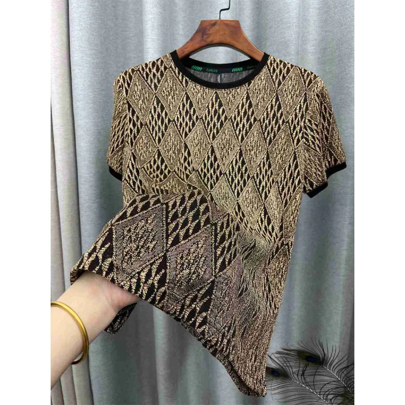 Summer Ice Shreds Quick Drying Ventilation Short Sleeve Men Hollow Net Yarn Printing Loose Round Neck All-match T-shirt 260327