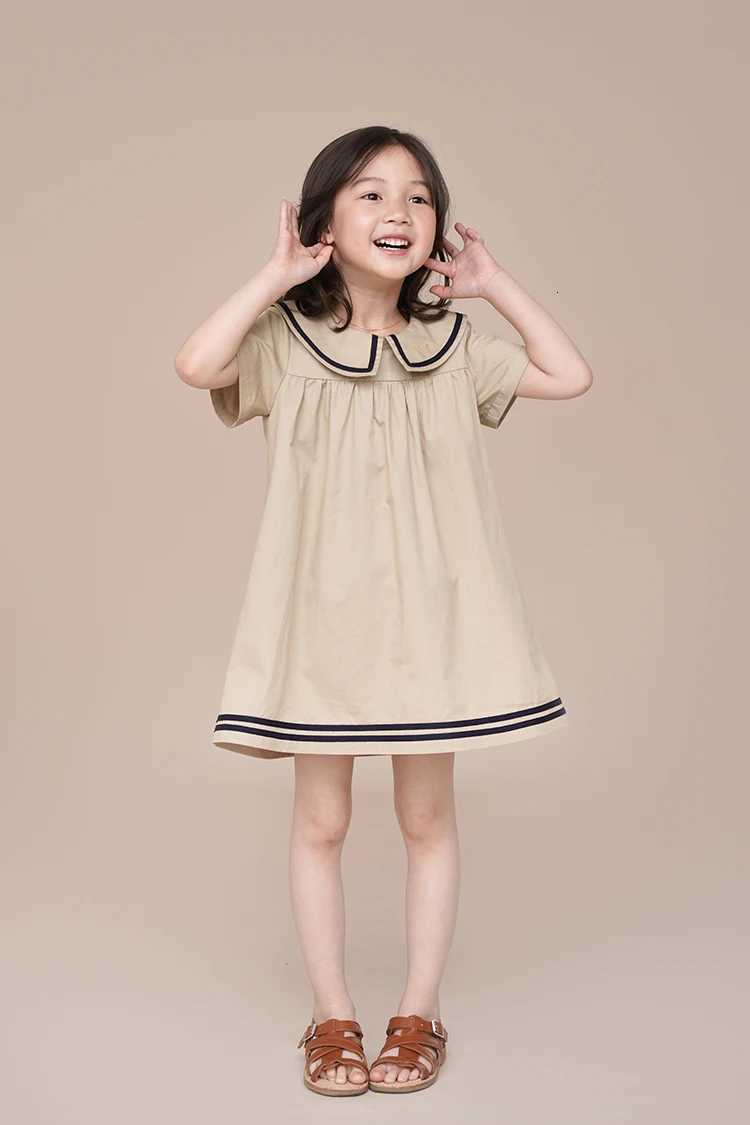 Humor Bear Summer Girls Dress Solid Color Navy Collar Short-sleeved Fashion Casual Princess Dress Children Kids ClothingT260330