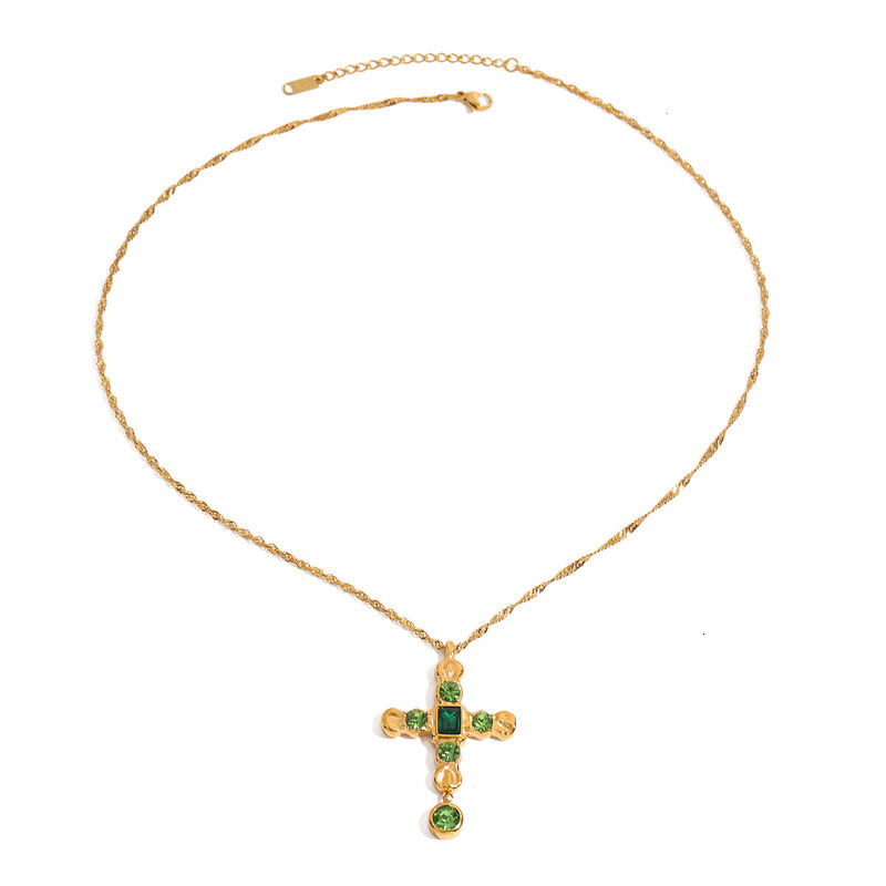 Delicate Colorful Bling Pendant Cubic Zirconia Jewelry Cross Stainless Steel Luxury Necklace High-Grade Fashion Shiny